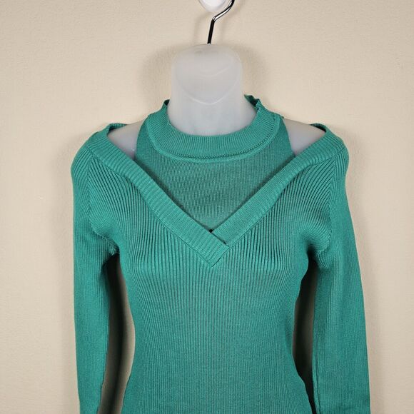 NUBU Studio Hungarian Dress Bodycon Ribbed Long Sleeve Cut Out Size Midi Stretch - Picture 3 of 14